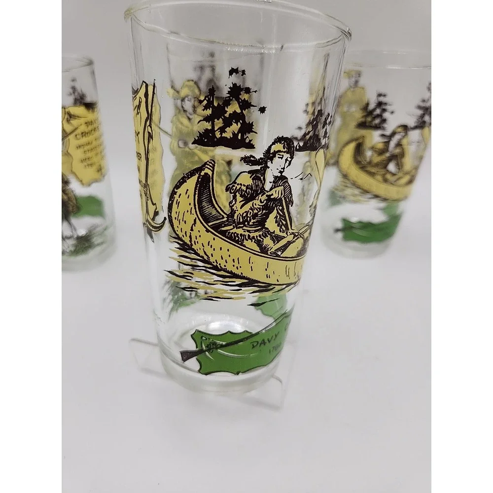 1950s Davy Crockett 1786-1836 Collector's Drinking Glass Set of 4 Indian Fighter